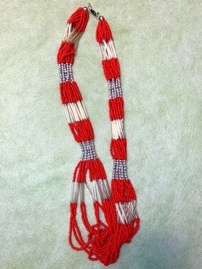 Red Beaded Multi-Strand Necklace
